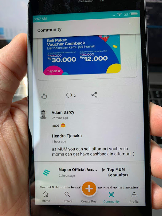 The community feed, live in the Mapan app